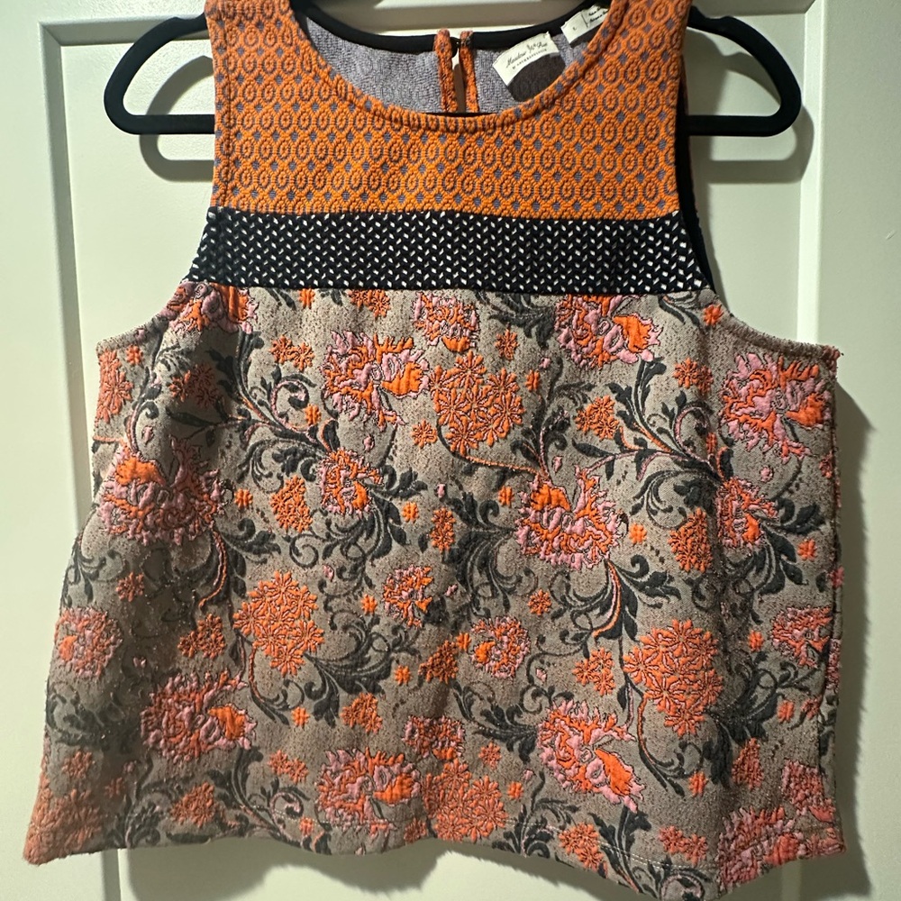 Anthropologie Orange and Pink Patterned Sleeveless Top